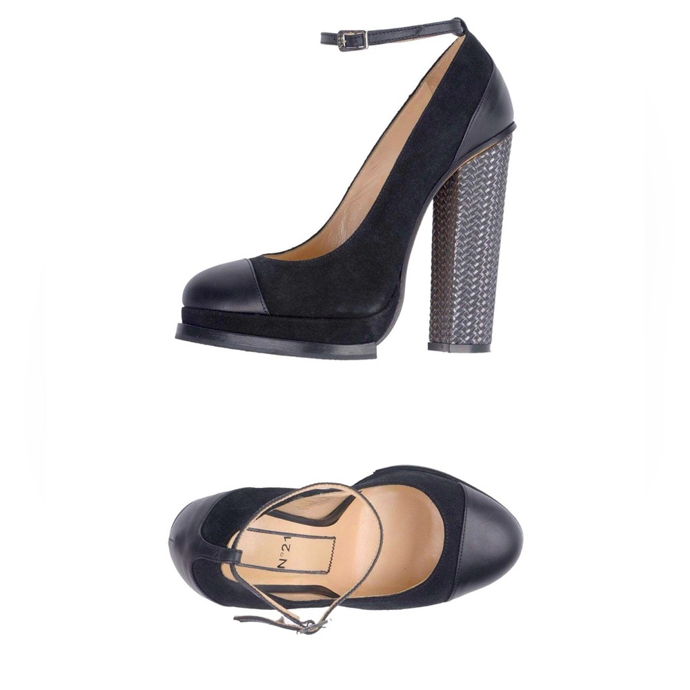 N°21 Black Suede And Leather Block Heel Ankle Strap Pumps Size 37